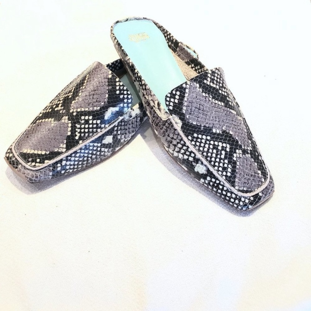 Frances Valentine Leather Snakeskin Print Mules/Slides - size 8